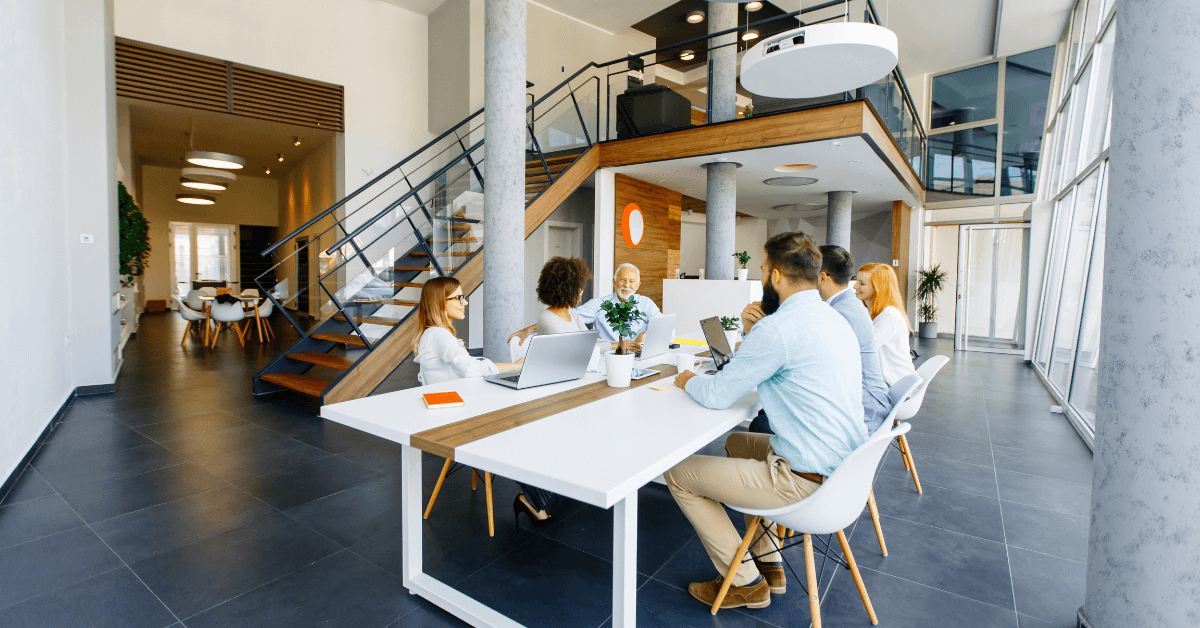 employees working in modern office